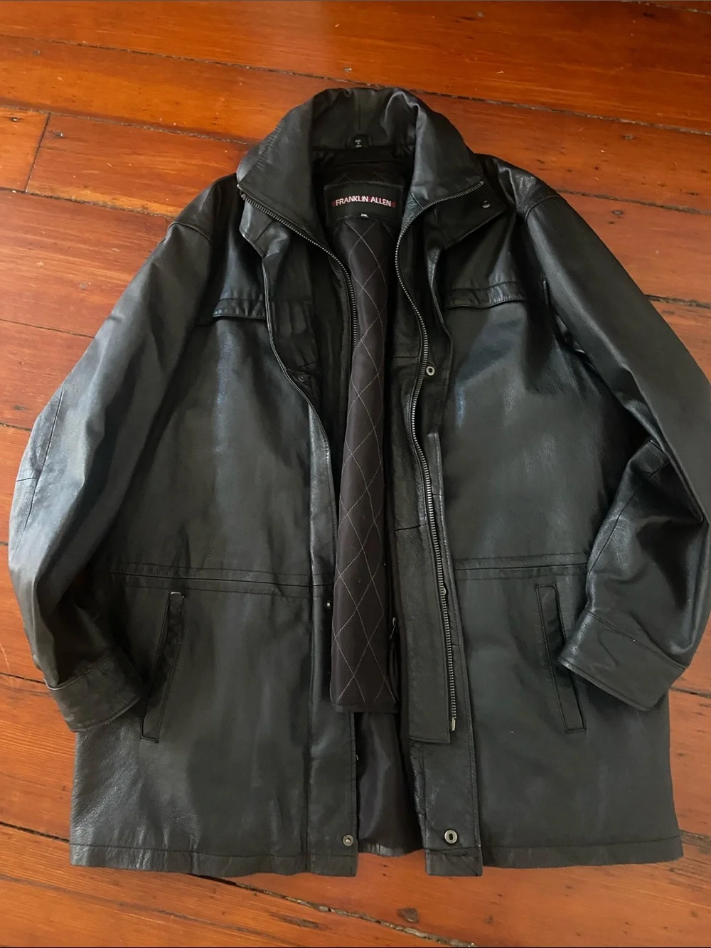 Vintage Genuine Oversized Leather Coat Size 2XL Men’s Black Franklin Allen